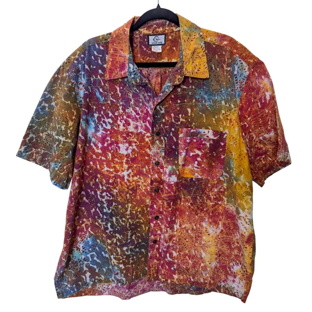 Unique Batik Ryan Mulitcolor Lava Cotton Button Down Shirt XL